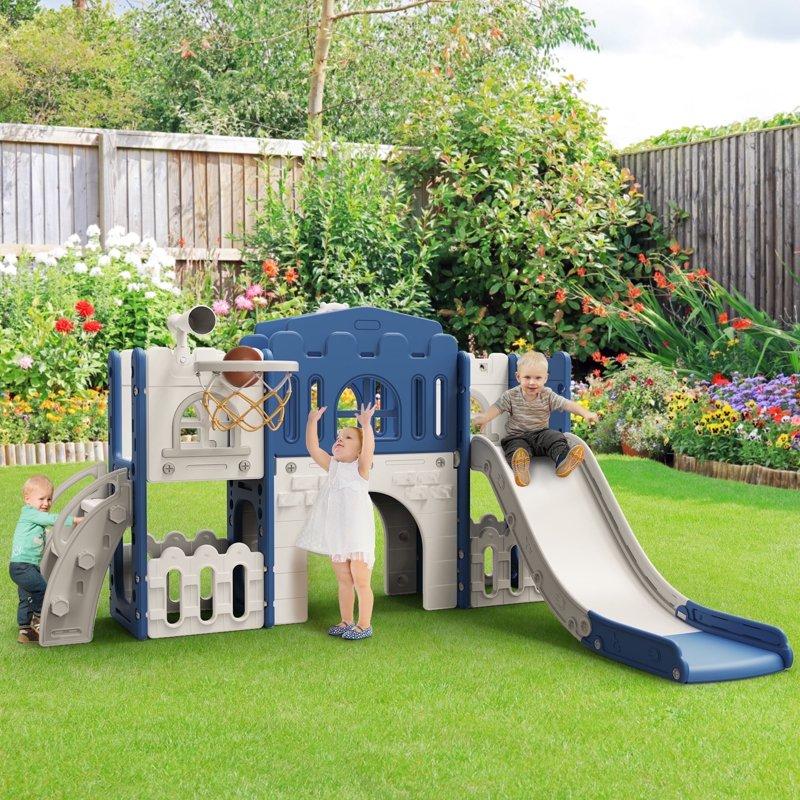 WFUN 9 In 1 Toddler Slide PlaySet For Kids Indoor/outdoor For Toddlers Age 1+ Blue & Gray
