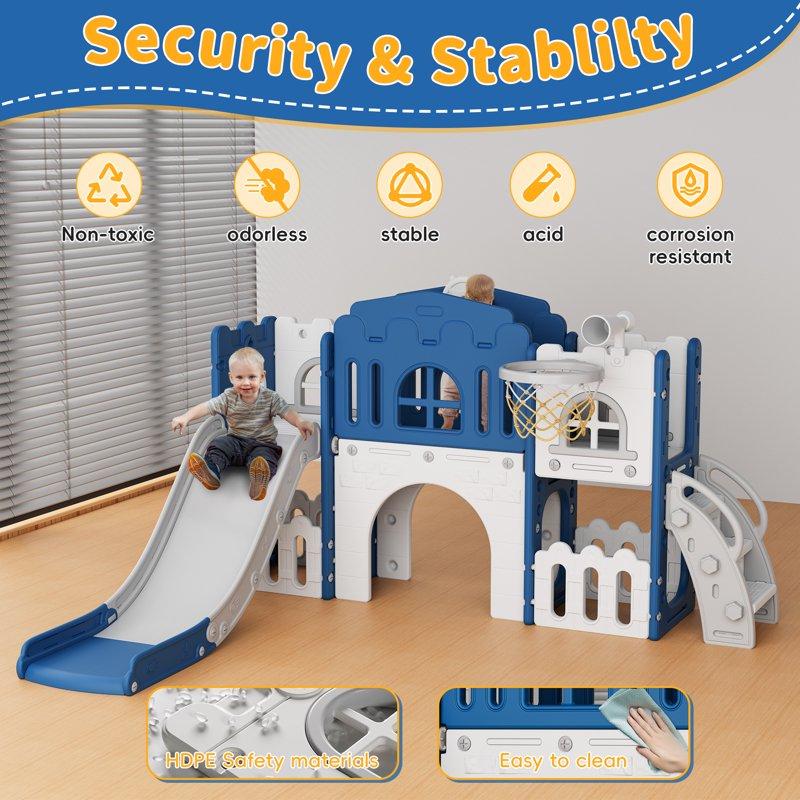 WFUN 9 In 1 Toddler Slide PlaySet For Kids Indoor/outdoor For Toddlers Age 1+ Blue & Gray