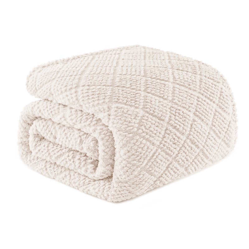 Whale Flotilla Fuzzy Fleece Queen Size Blanket For Bed Soft Fluffy Jacquard Waffle Blankets For All Season Lightweight And Warm 90x90 Inch Ivory