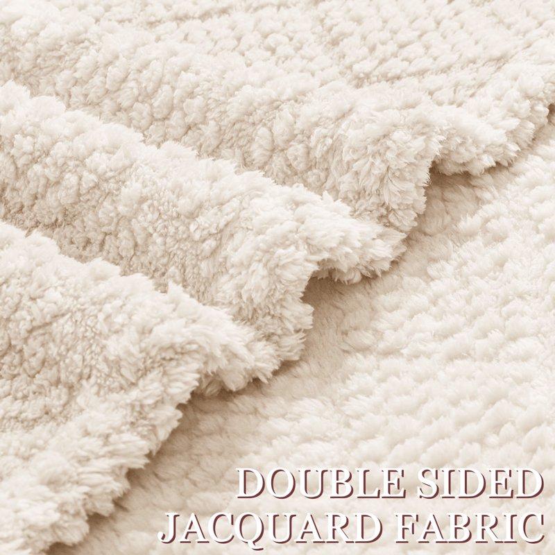 Whale Flotilla Fuzzy Fleece Queen Size Blanket For Bed Soft Fluffy Jacquard Waffle Blankets For All Season Lightweight And Warm 90x90 Inch Ivory