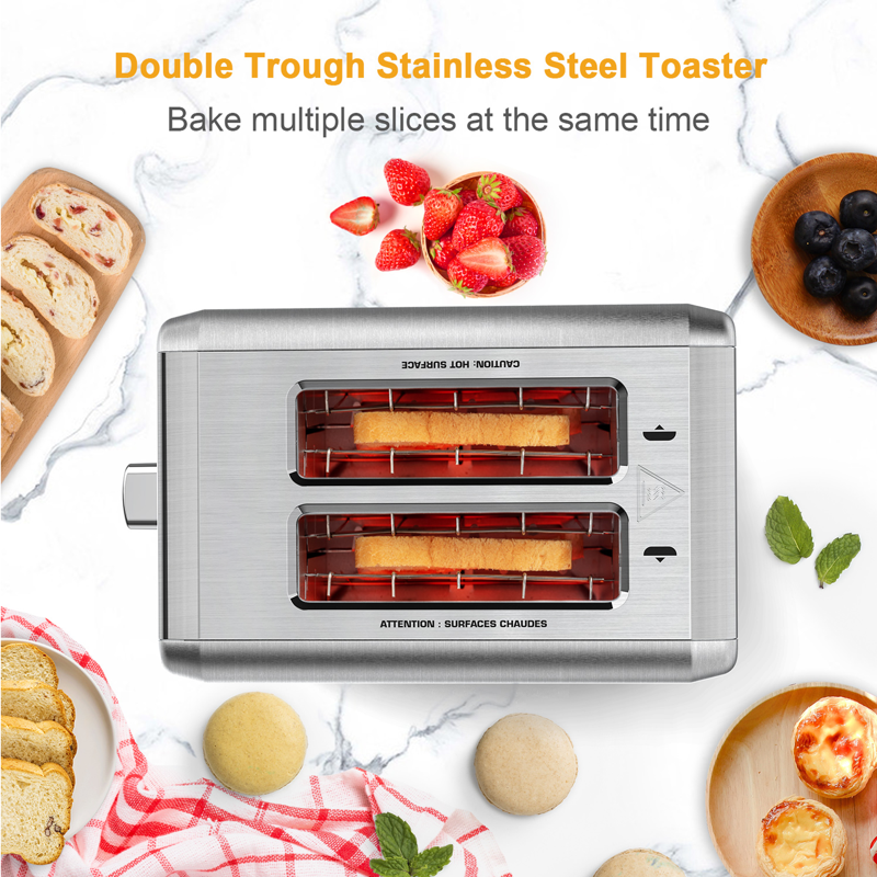 WHALL 2 Slice Toaster - Stainless Steel Toaster With Wide Slot 6 Shade Settings Bagel Function Silver
