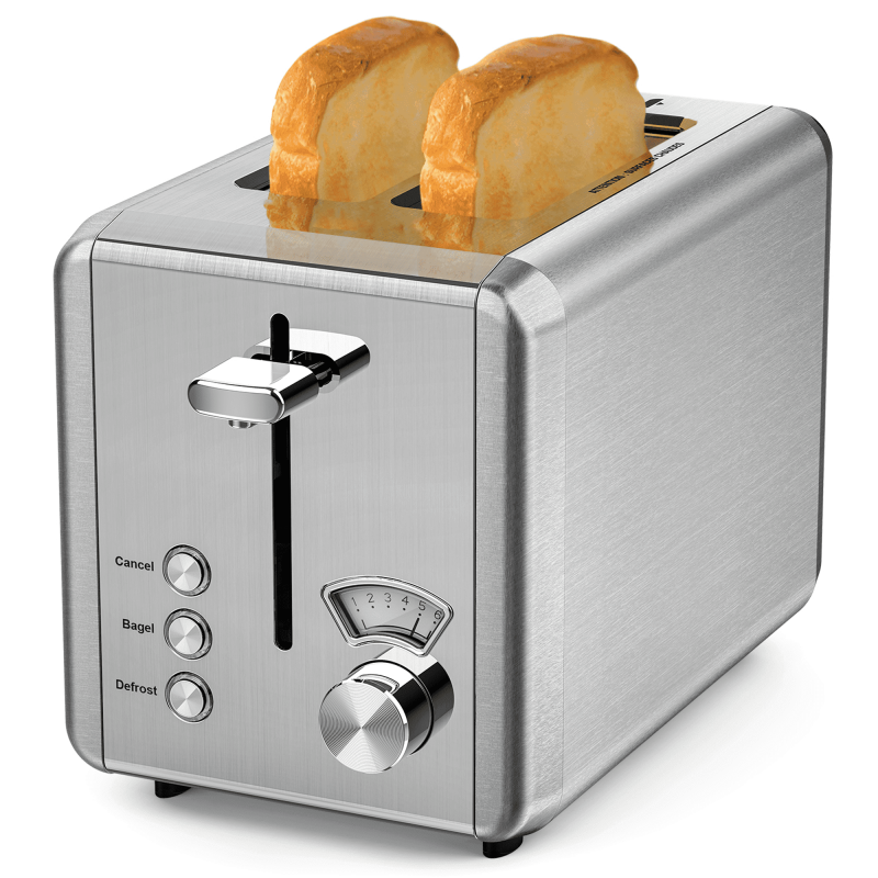 WHALL 2 Slice Toaster - Stainless Steel Toaster with Wide Slot 6 Shade Settings Bagel Function Silver
