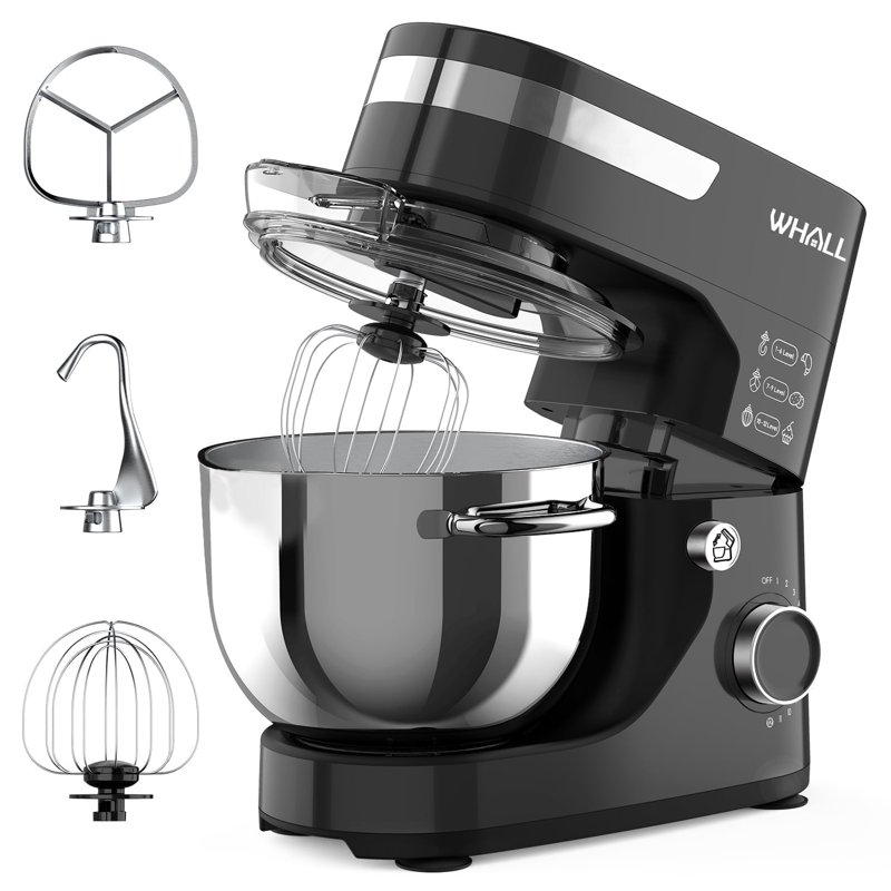 WHALL Stand Mixer - 5.5Qt 12-Speed Tilt-Head Electric Kitchen Mixer with Dough Hook/Wire Whip/Beater Stainless Steel Bowl (Black) New