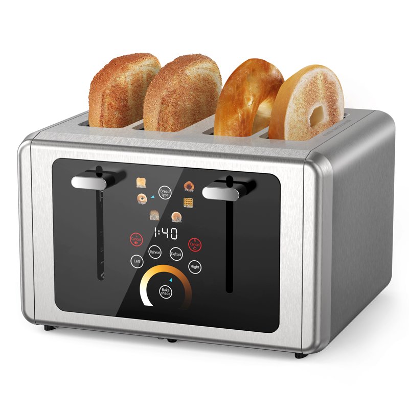 WHALLULTRA Touchscreen Toaster 4 Slice - Stainless Steel Toaster 6 Shade Settings Extra Wide Slots Toaster With Bagel Cancel Defrost Functions