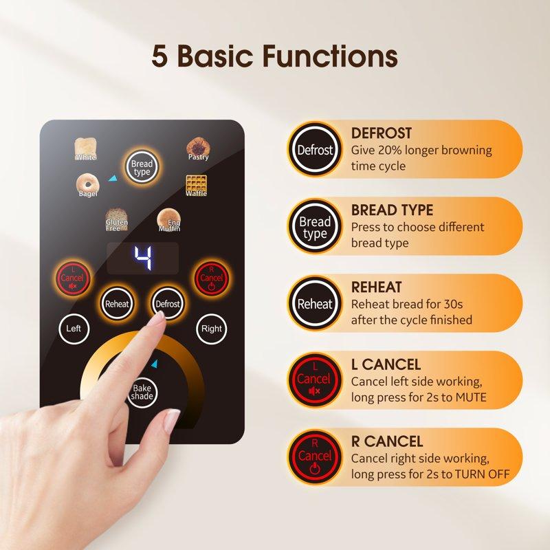 WHALLULTRA Touchscreen Toaster 4 Slice - Stainless Steel Toaster 6 Shade Settings Extra Wide Slots Toaster With Bagel Cancel Defrost Functions