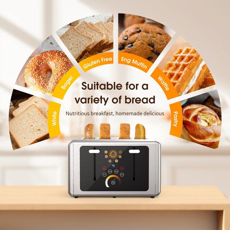 WHALLULTRA Touchscreen Toaster 4 Slice - Stainless Steel Toaster 6 Shade Settings Extra Wide Slots Toaster With Bagel Cancel Defrost Functions