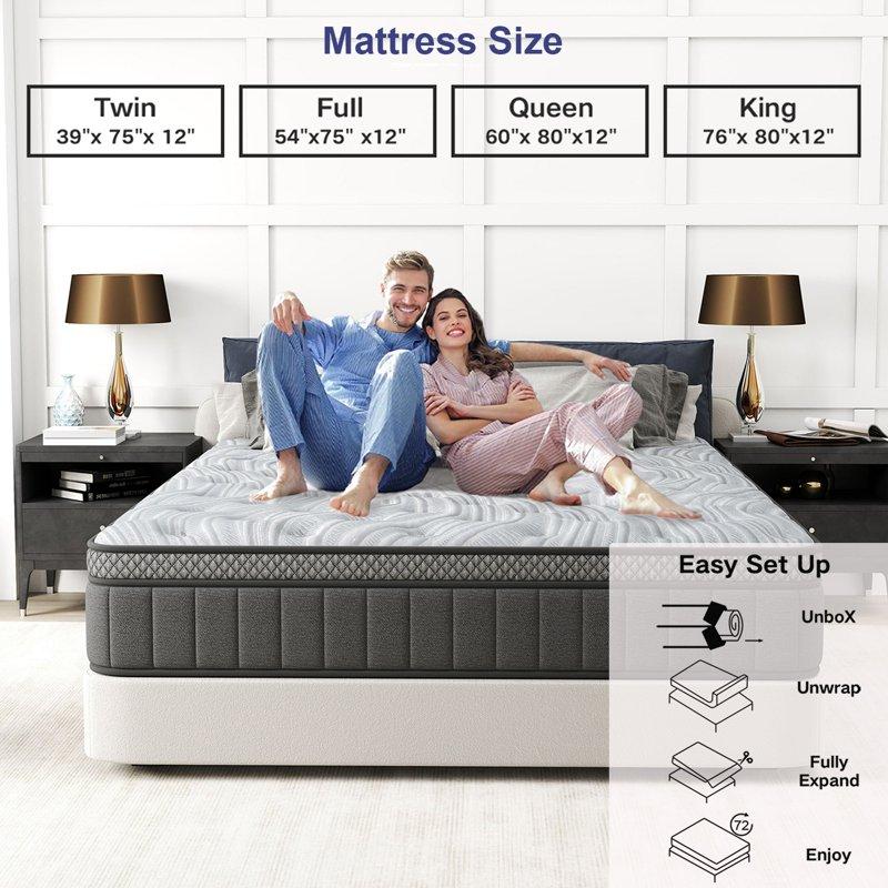 Windosier 12 Inch Queen Size Mattress Gel Memory Foam & Pocket Springs Hybrid Medium Queen Size In A Box Comfort Cooling Technology CertiPUR-US Certified Pressure Relief & Motion Isolation