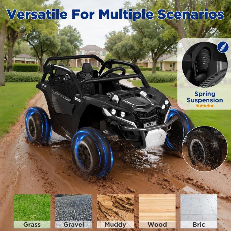 Wisairt 24V Kids Ride On Truck Car With 2 Seaters 4WD Electric Powered Ride On UTV 1.86-5 MPH Remote Control LED Lights Bluetooth Music Giftable Ride On Toy Car For Kids Age 3-8 Years Black