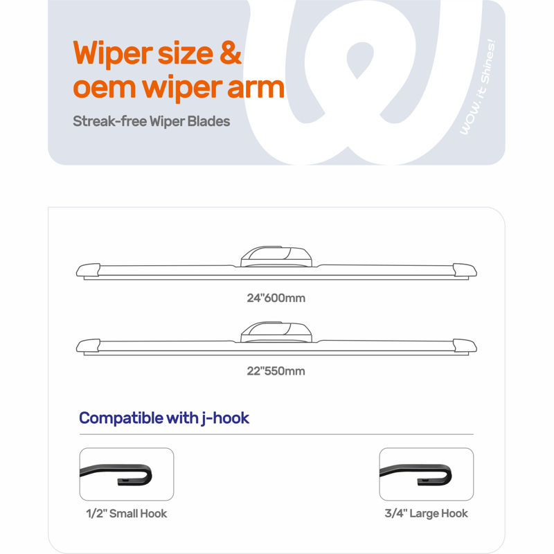 WOWIPER Silicone Windshield Wipers Replacement For FORD Flex 2019-2009/NISSAN Titan Armada 2015-2004 All-Season Conventional Car Wiper Blades Isolate Water Repellency - 24"+22"