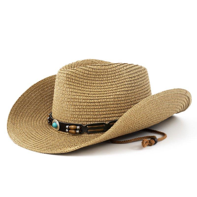 WOWSTYLE Cowgirl Straw Hat For Women Men Western Straw Cowboy Hats Packable Wide Brim Beach Summer Sun Cap With Decorative Band