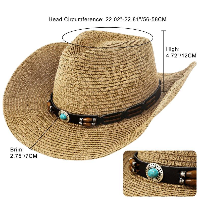 WOWSTYLE Cowgirl Straw Hat For Women Men Western Straw Cowboy Hats Packable Wide Brim Beach Summer Sun Cap With Decorative Band