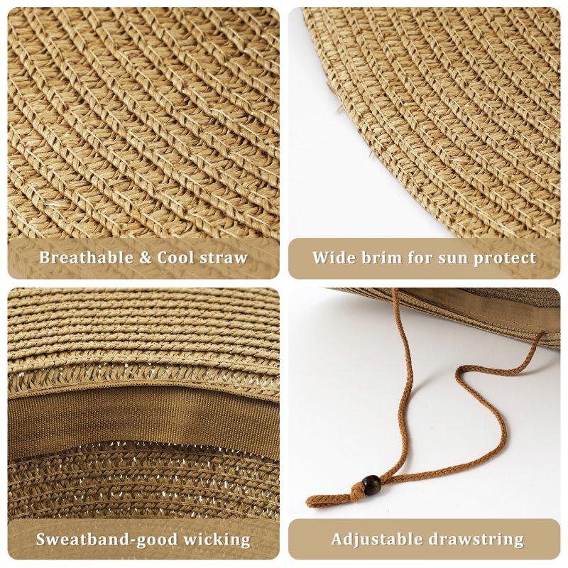 WOWSTYLE Cowgirl Straw Hat For Women Men Western Straw Cowboy Hats Packable Wide Brim Beach Summer Sun Cap With Decorative Band