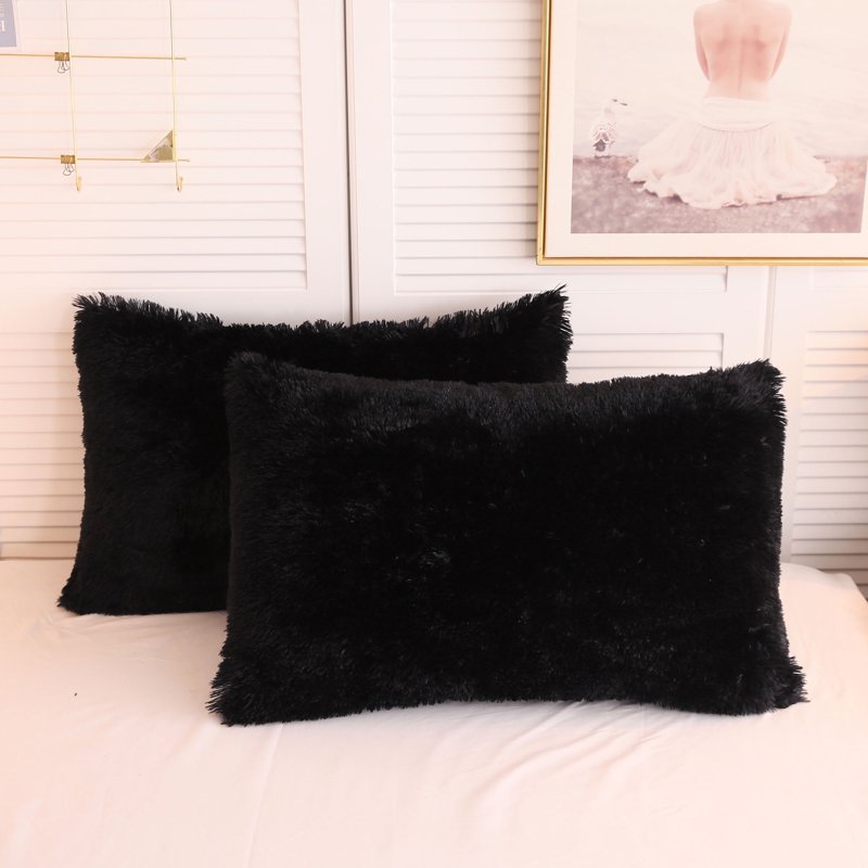 XeGe 3 Pieces Furry Plush Duvet Cover Set Black Faux Fur Comforter Cover Set Luxury Soft Velvet Fuzzy Fluffy Bedding Set Shaggy Duvet Cover With 2 Pillow Covers Zipper Closure Queen Size Black