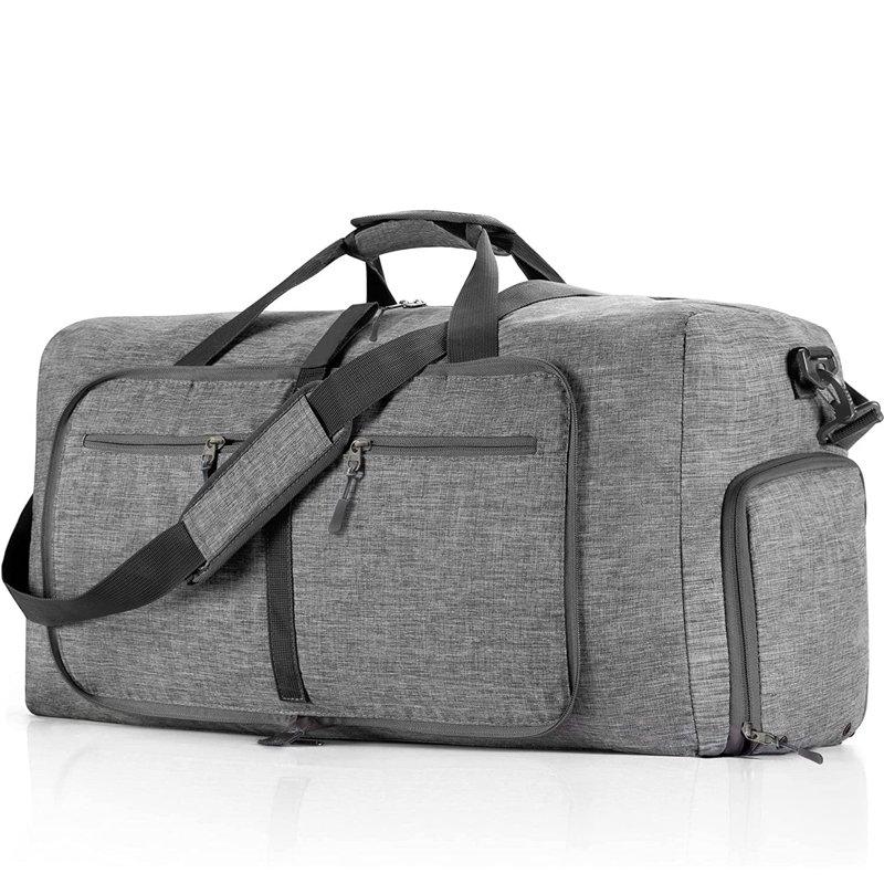 XUEYU 24" Large Travel Duffle Bag for Men 65L Foldable Travel Duffel Bag with Shoes Compartment Overnight Bag for Men Women Waterproof Travel Bag for Traveling Camping Touring Gray