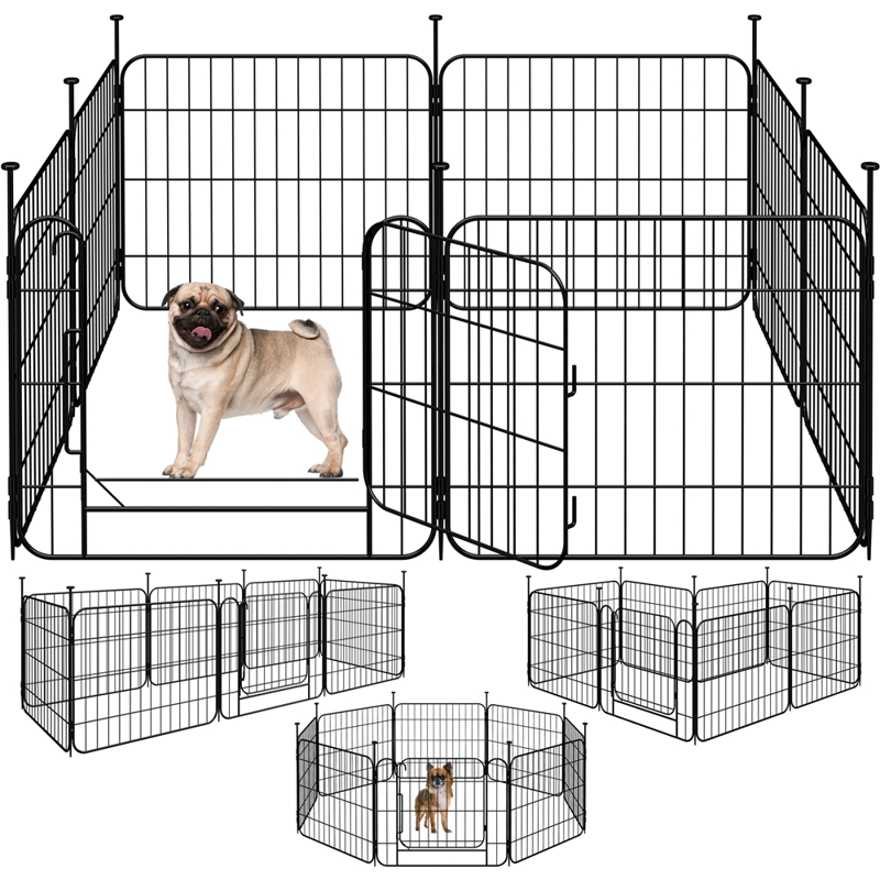 Yaheetech 8 Panels Foldable Metal Dog Playpen With Door 19.7″ H Black