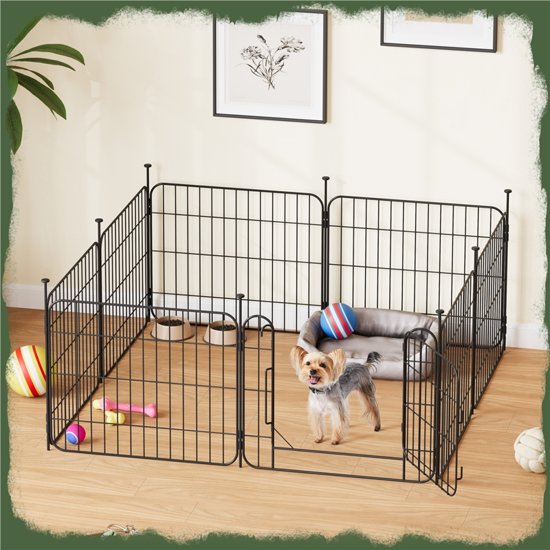 Yaheetech 8 Panels Foldable Metal Dog Playpen With Door 19.7″ H Black