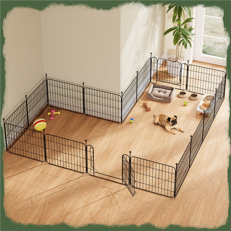Yaheetech 8 Panels Foldable Metal Dog Playpen With Door 19.7″ H Black
