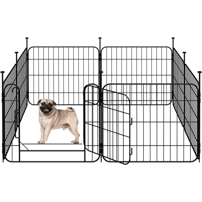 Yaheetech 8 Panels Foldable Metal Dog Playpen with Door 19.7″ H Black