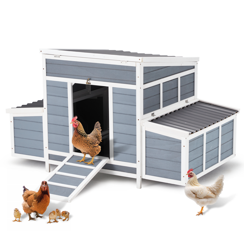 YODOLLA Chicken Coop 56" Large Wooden Chicken Hutch With 6 Nesting Boxes Outdoor Hen House Chicken Cage W/Ramps Removable Tray For Easy Cleaning