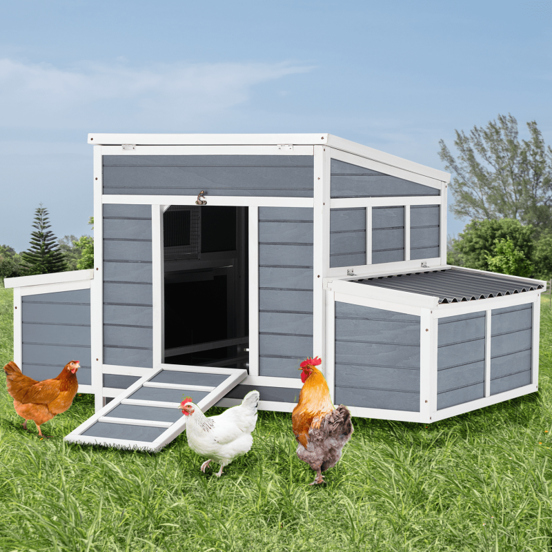 YODOLLA Chicken Coop 56" Large Wooden Chicken Hutch with 6 Nesting Boxes Outdoor Hen House Chicken Cage w/Ramps Removable Tray for Easy Cleaning