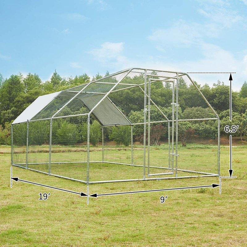 YODOLLA Outdoor Chicken Playpen 19' X 9' X 6.5' Walk-in Metal Hen Cage With Waterproof Cover Chicken Coop Enclosure