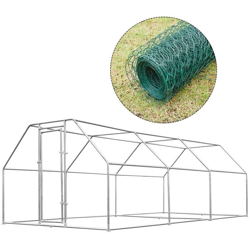 YODOLLA Outdoor Chicken Playpen 19' X 9' X 6.5' Walk-in Metal Hen Cage With Waterproof Cover Chicken Coop Enclosure