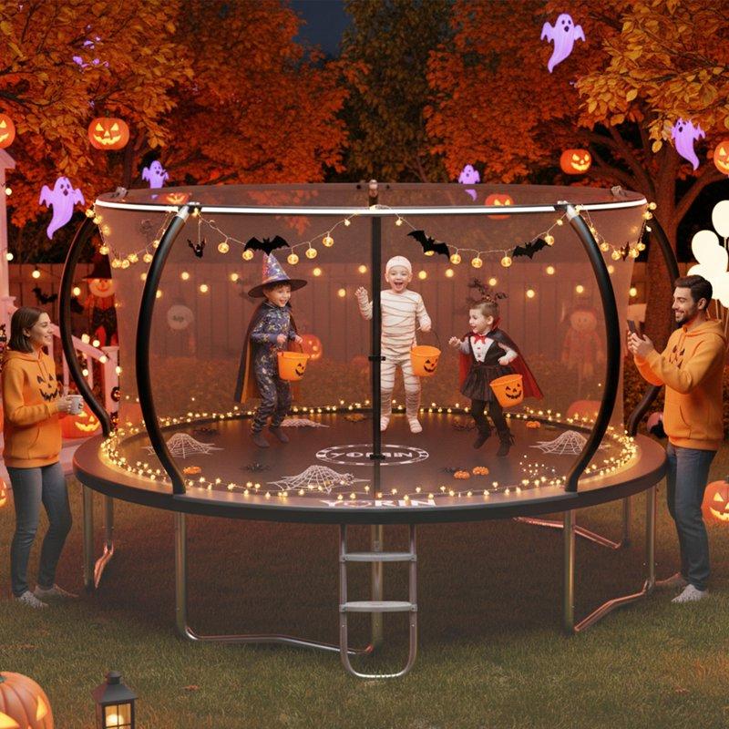 YORIN Trampoline 14FT 16FT 12FT 10FT Trampoline with Enclosure Net 1400LBS Trampoline for 6-7 Kids Adults Outdoor Trampoline with Ladder Anti-Rust Backyard Heavy Duty Recreational Round Trampolin