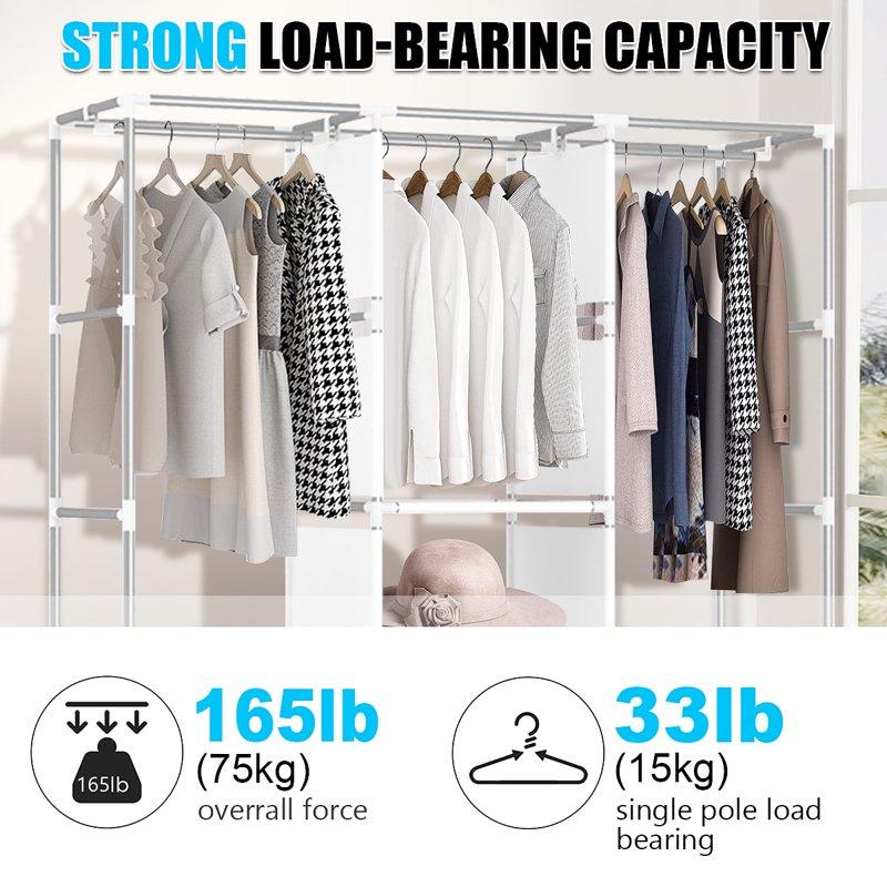 YOUPINS Clothes Organizer 3 Hanging Rod Shelf Portable Closet With Cover Clothes Rack Standing Closet Clothes Storage Wardrobe Garment Cabinet