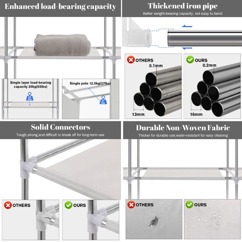 YOUPINS Clothes Organizer 3 Hanging Rod Shelf Portable Closet With Cover Clothes Rack Standing Closet Clothes Storage Wardrobe Garment Cabinet