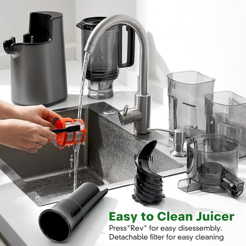 YPONE Cold Press Juicer Masticating Juicer With 5.4" Wide Feed Chute 350w Slow Juicer Machines Fit Whole Vegetables And Fruits Juice Extractor Machine With High Juice Yield Easy To Clean(Black)