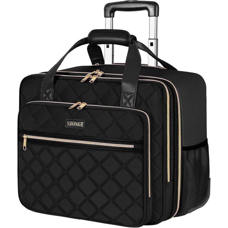 Ytonet Rolling Laptop Bag For Women 17.3 Inch Briefcase On Wheels For Men And Women Black