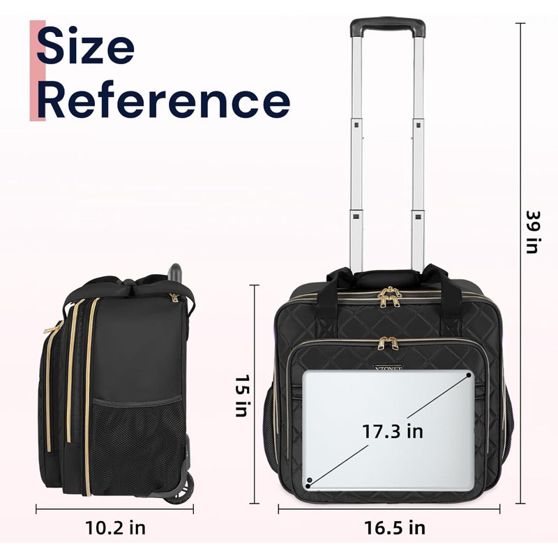Ytonet Rolling Laptop Bag For Women 17.3 Inch Briefcase On Wheels For Men And Women Black