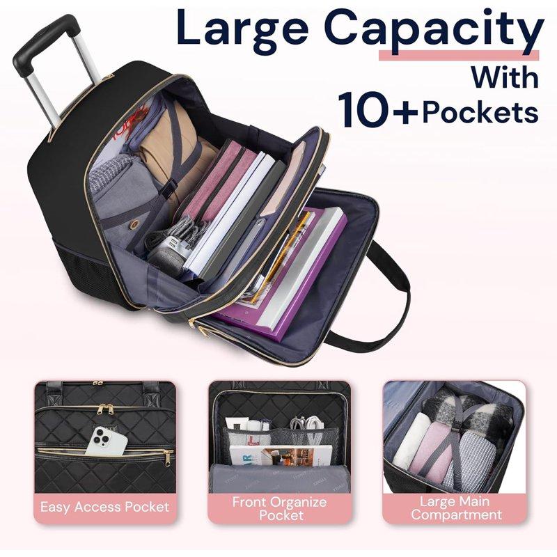 Ytonet Rolling Laptop Bag For Women 17.3 Inch Briefcase On Wheels For Men And Women Black