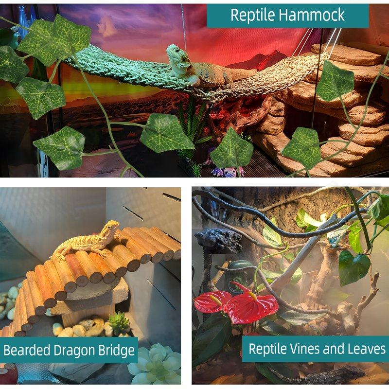 ZALALOVA Bearded Dragon Tank Accessories Include Reptile Mat Hammock Plants Bridge Jungle Climber Vines Terrarium Decorations For Bearded Dragon Lizard Snake