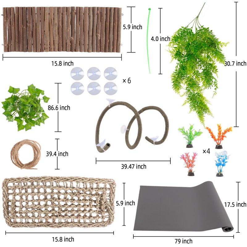 ZALALOVA Bearded Dragon Tank Accessories Include Reptile Mat Hammock Plants Bridge Jungle Climber Vines Terrarium Decorations For Bearded Dragon Lizard Snake