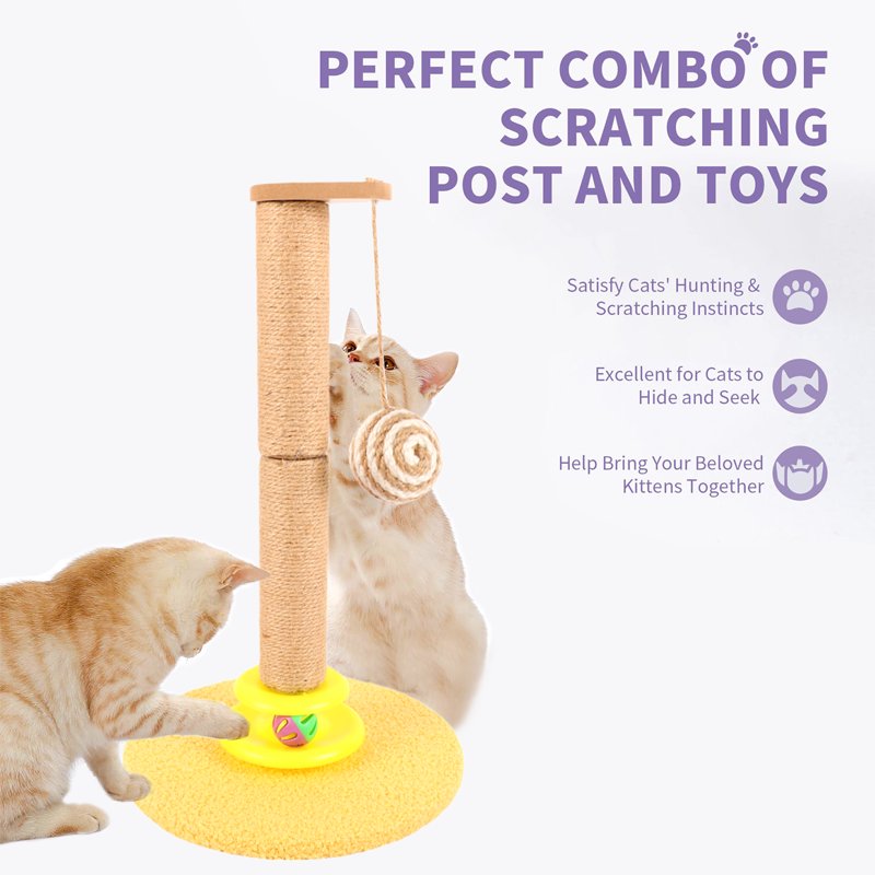 ZALALOVA Cat Post 19.3 Inch Tall Cat Scratching Post For Indoor Cats Cat Scratcher Post With Dangling Ball And Bell Ball