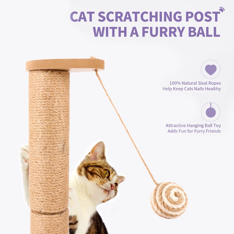 ZALALOVA Cat Post 19.3 Inch Tall Cat Scratching Post For Indoor Cats Cat Scratcher Post With Dangling Ball And Bell Ball
