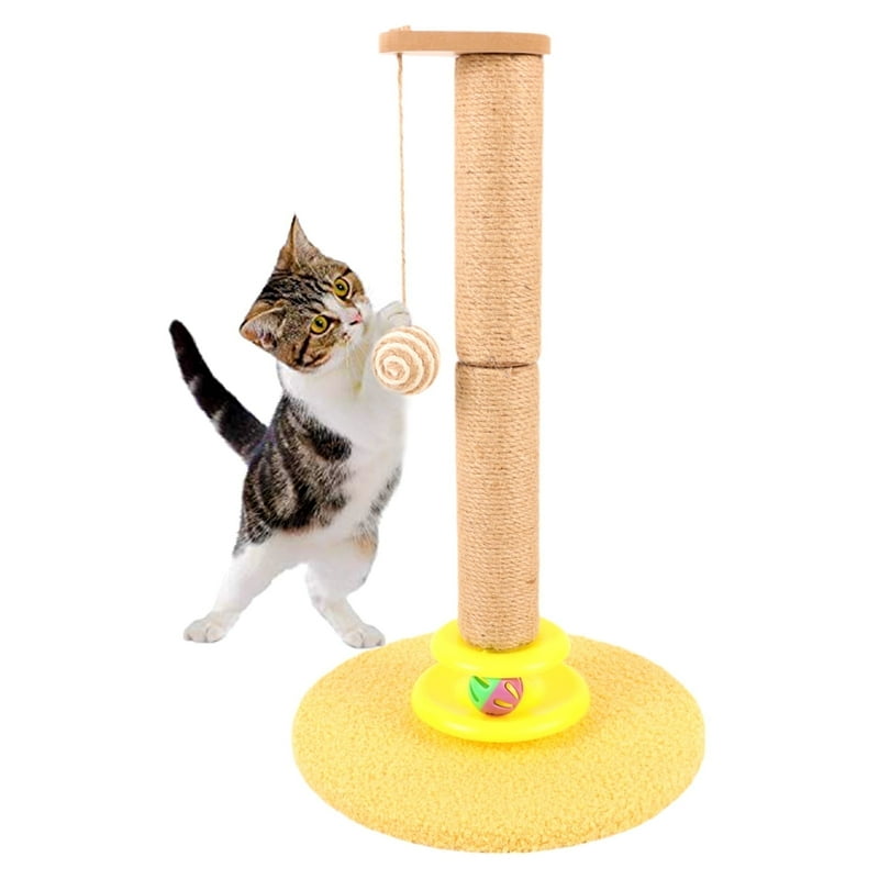 ZALALOVA Cat Post 19.3 inch Tall Cat Scratching Post for Indoor Cats Cat Scratcher Post with Dangling Ball and Bell Ball