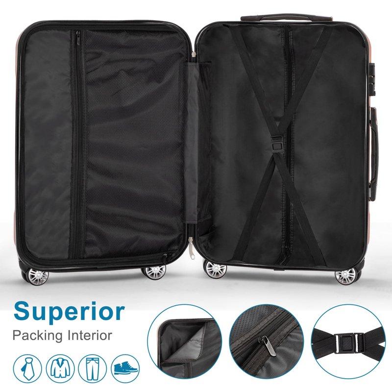Zimtown 4 Piece Luggage Set ABS Hard Shell Suitcase Luggage Sets Double Wheels With TSA Lock Black