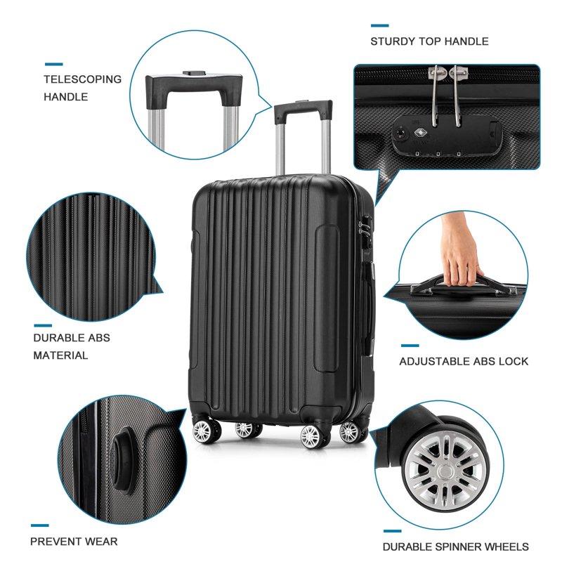 Zimtown 4 Piece Luggage Set ABS Hard Shell Suitcase Luggage Sets Double Wheels With TSA Lock Black