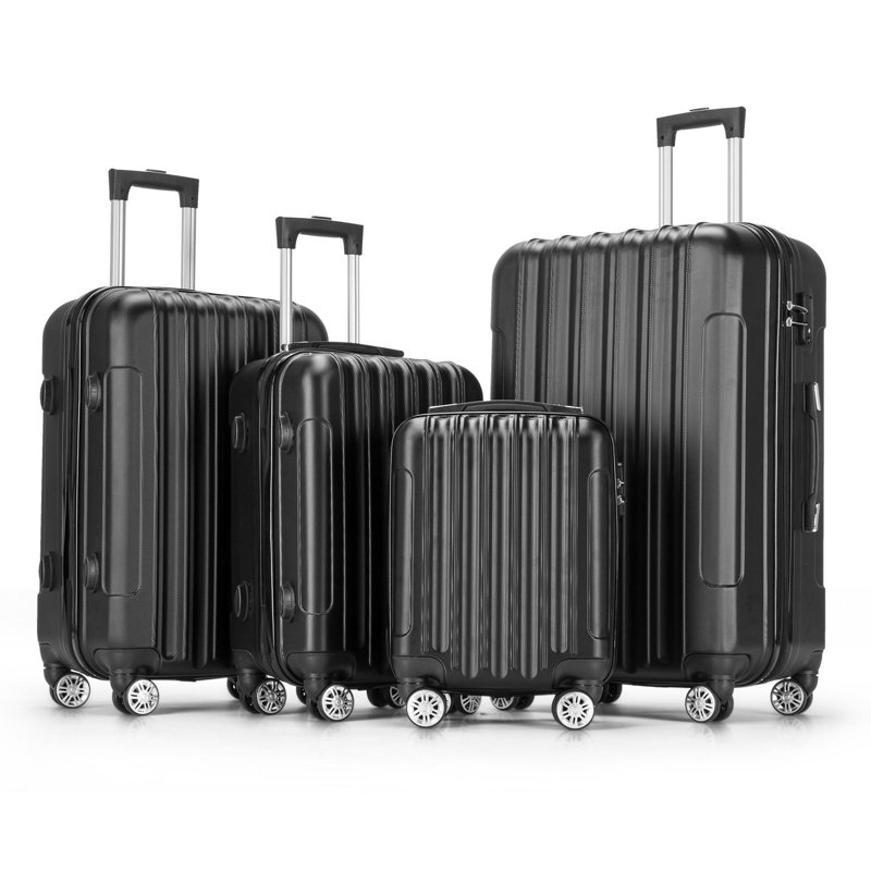 Zimtown 4 Piece Luggage Set ABS Hard Shell Suitcase Luggage Sets Double Wheels with TSA Lock Black