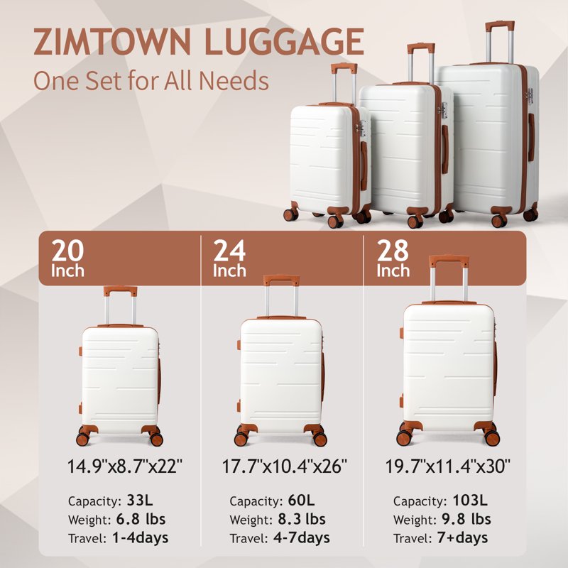 Zimtown Luggage 3 Piece Set Suitcase ABS Hardside Lightweight With TSA Lock Spinner Wheels Beige