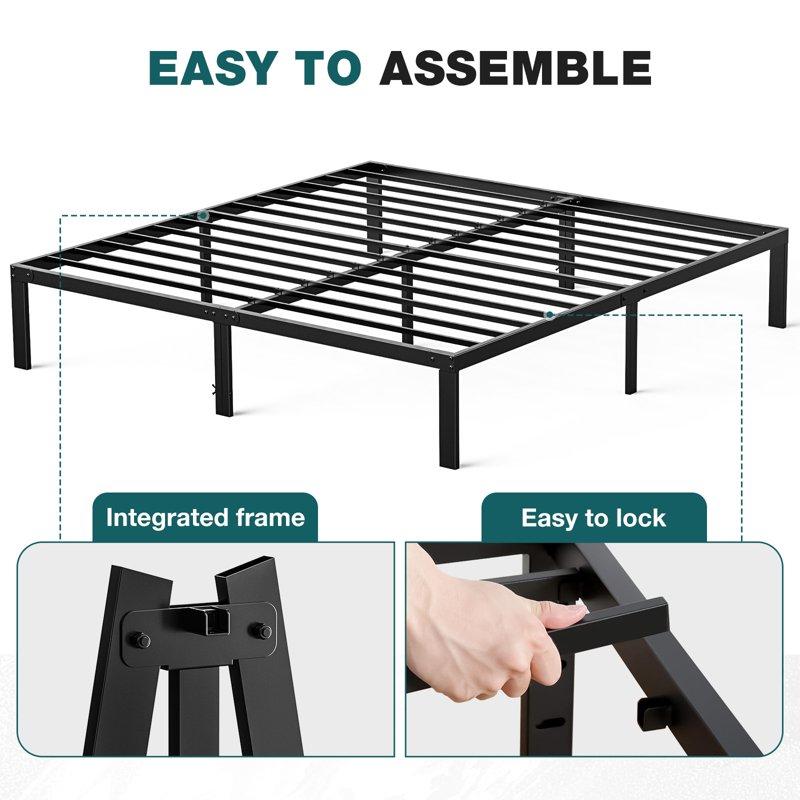 ZUNMOS 14 Inches Queen Bed Frame Heavy Duty Metal Platform With Storage Space Under Frame No Box Spring Needed Queen Size Bed Frame Black