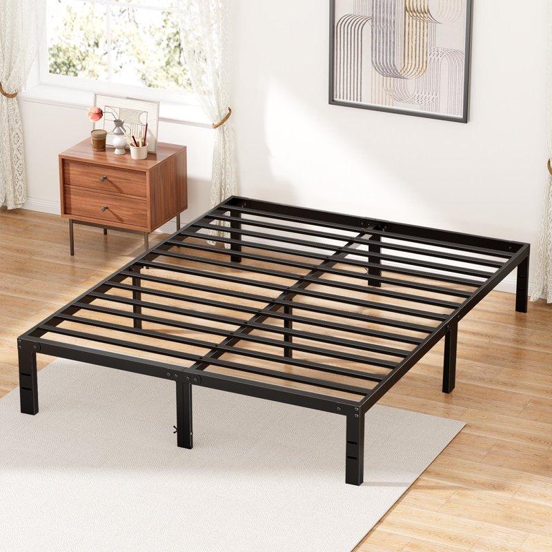 ZUNMOS 14 Inches Queen Bed Frame Heavy Duty Metal Platform with Storage Space Under Frame No Box Spring Needed Queen Size Bed Frame Black