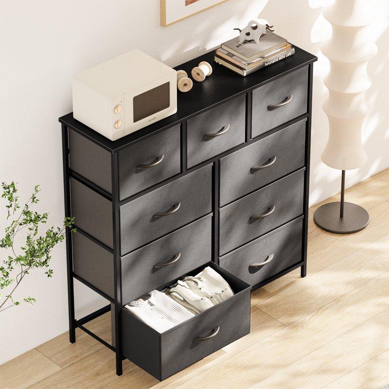 ZUNMOS Fabric Dresser For Bedroom 9 Drawer Grey
