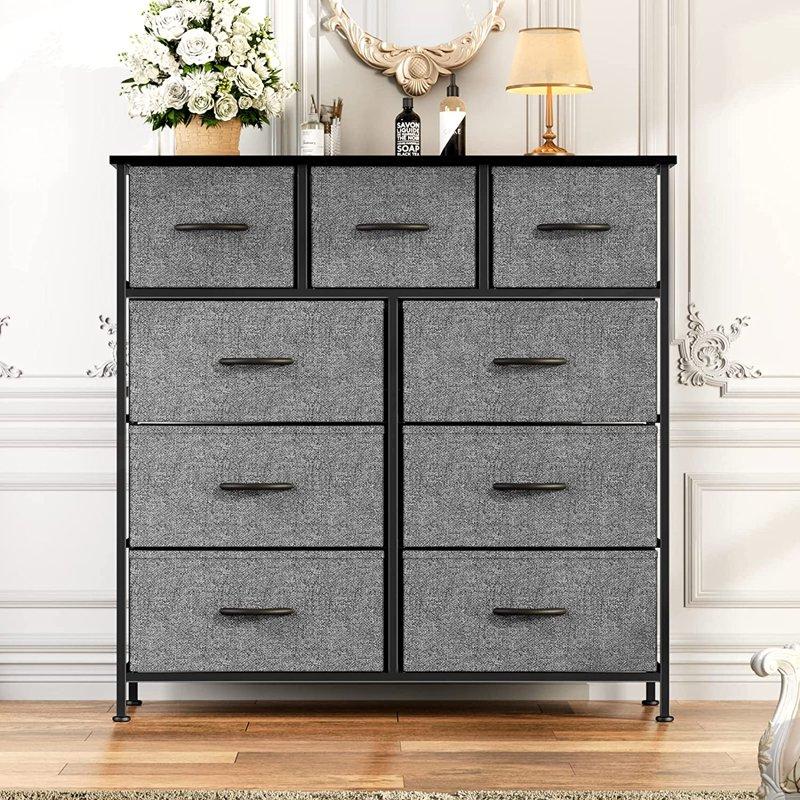ZUNMOS Fabric Dresser For Bedroom 9 Drawer Grey