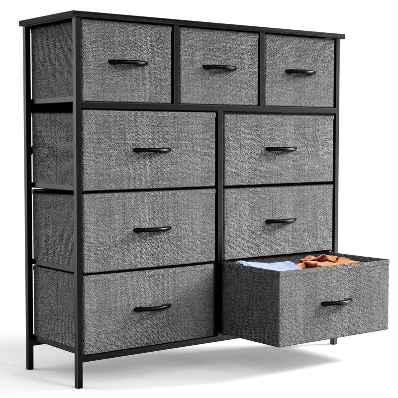 ZUNMOS Fabric Dresser for Bedroom 9 Drawer Grey