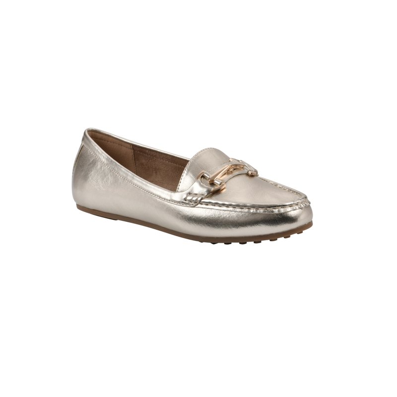 AEROSOLES Comfortable Women's Buckle Wide Loafer Shoe in Gold
