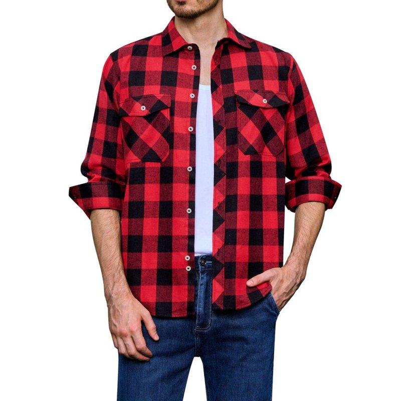 Alimens & Gentle Mens Long Sleeve Red Plaid Flannel Shirts Casual Button Down Regular Fit