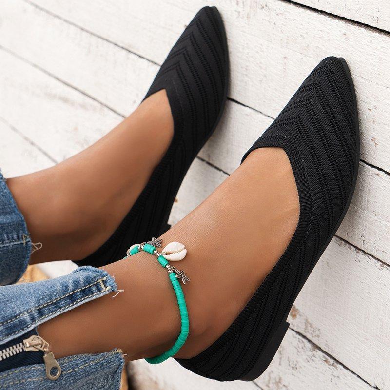 Aloohaidyvio Women's Flats Pointed Toe Ballet Shoes Knit Dress Shoes Low Wedge Slip On Arch Support Walking Office Business Flats